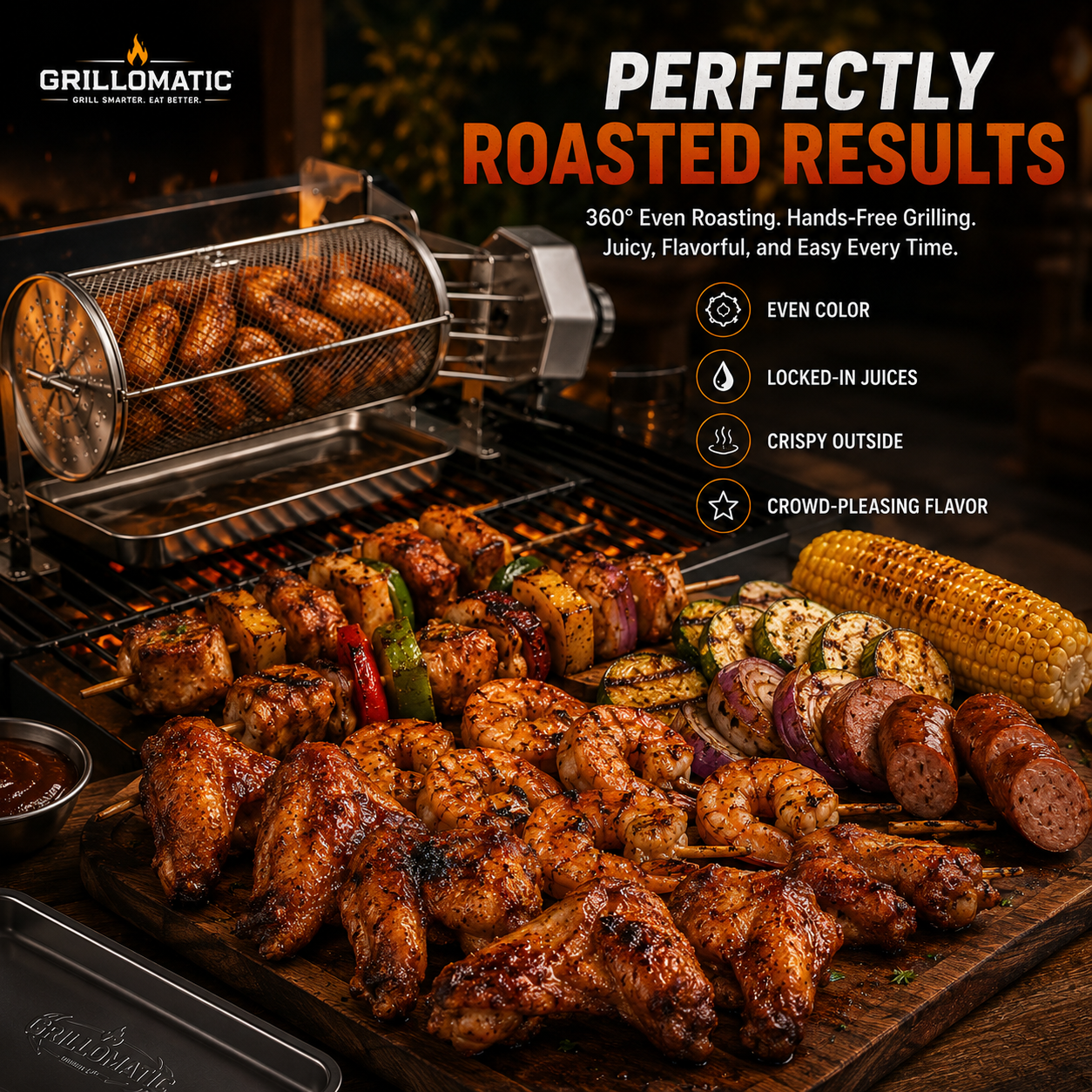 🎁 Warehouse Clearance🏆 10,000 Sold This Week✨🔥 Automatic Rotating BBQ Grill Rack
