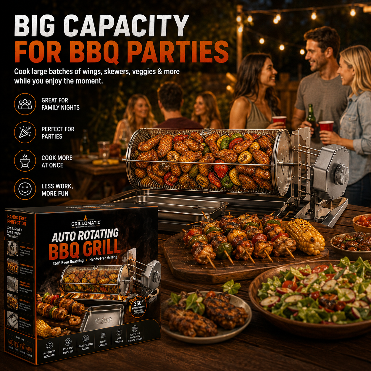 🎁 Warehouse Clearance🏆 10,000 Sold This Week✨🔥 Automatic Rotating BBQ Grill Rack