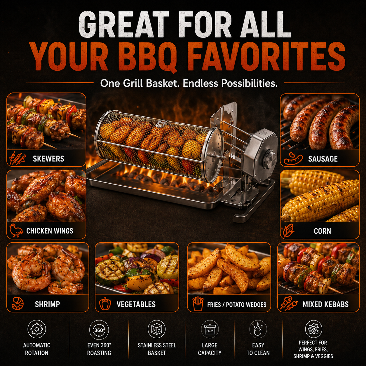 🎁 Warehouse Clearance🏆 10,000 Sold This Week✨🔥 Automatic Rotating BBQ Grill Rack