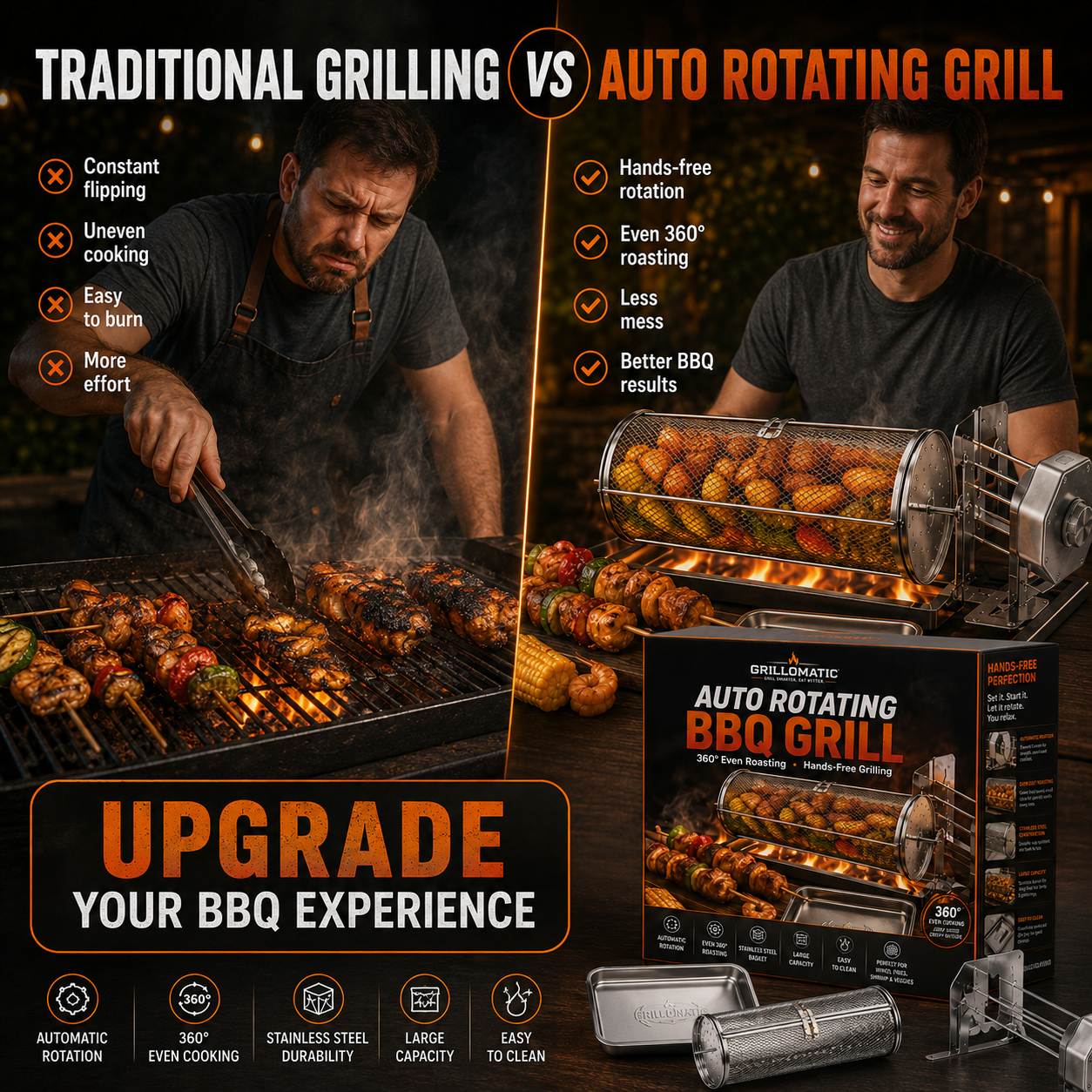 🎁 Warehouse Clearance🏆 10,000 Sold This Week✨🔥 Automatic Rotating BBQ Grill Rack